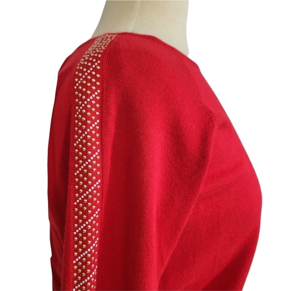 NWOT Calvin Klein Metallic Studded Sleeve Red Calvin Klein Knit Top - Picture 4 of 8
